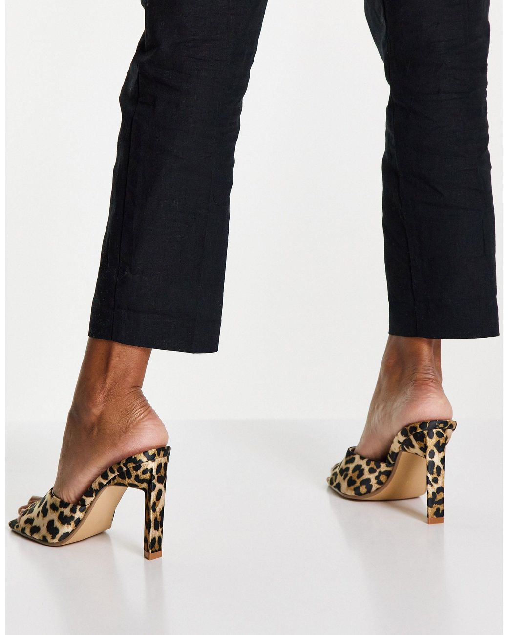 River Island Square Toe Leopard Print Heeled Sandals | Lyst