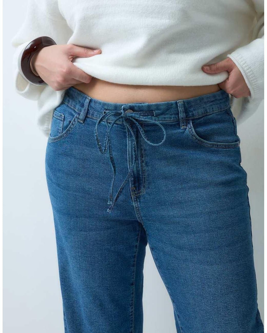 Vero Moda Blue Flora High Rise Straight Leg Jeans With Belt