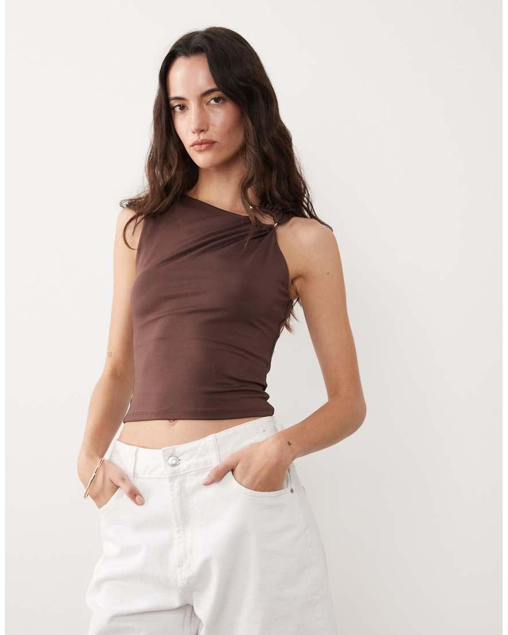 New Look Natural Ruched Trim Detail Top