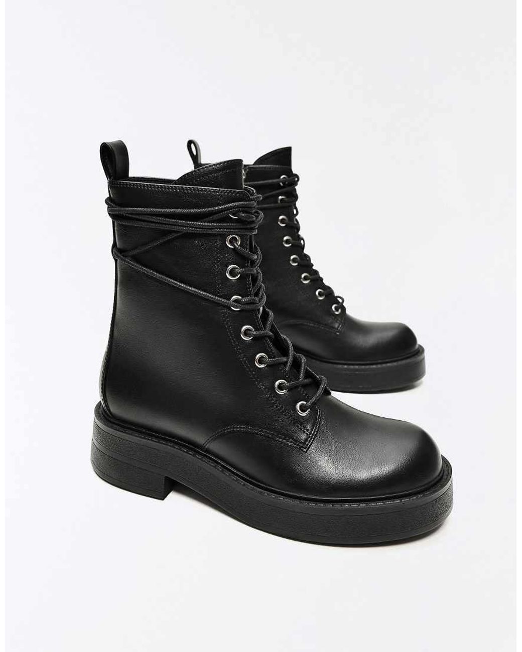 Bershka Black Lace-Up Ankle Boots