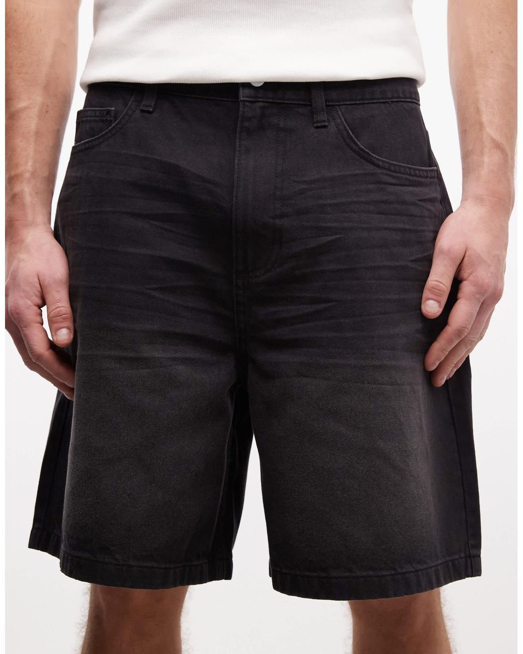 Collusion Black Denim Mid Rise Shorts for men