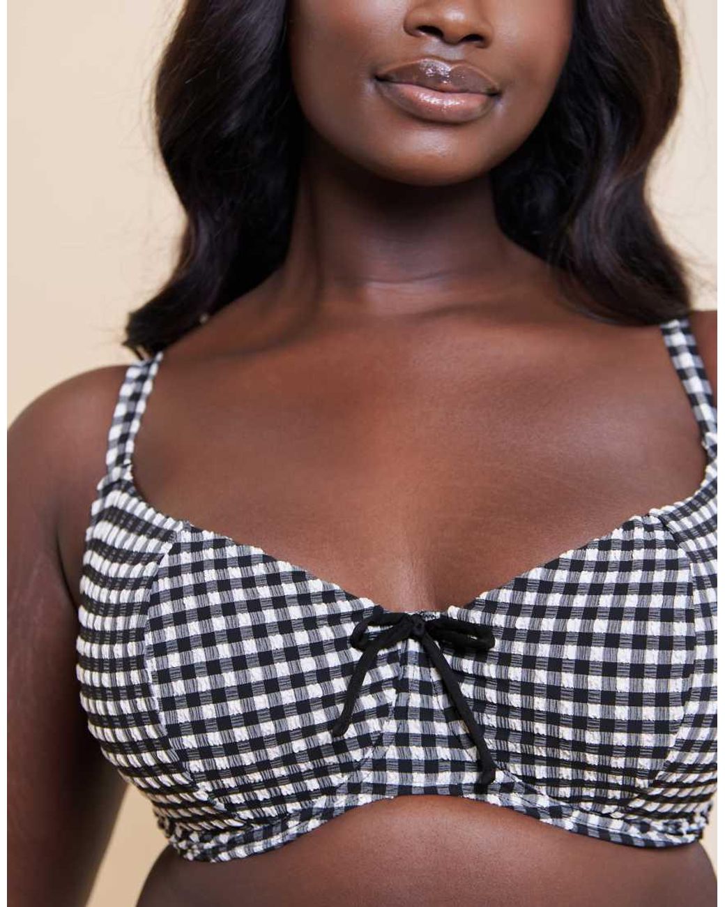 Curvy Kate Natural Holiday Gingham Scooped Balcony Bikini Top