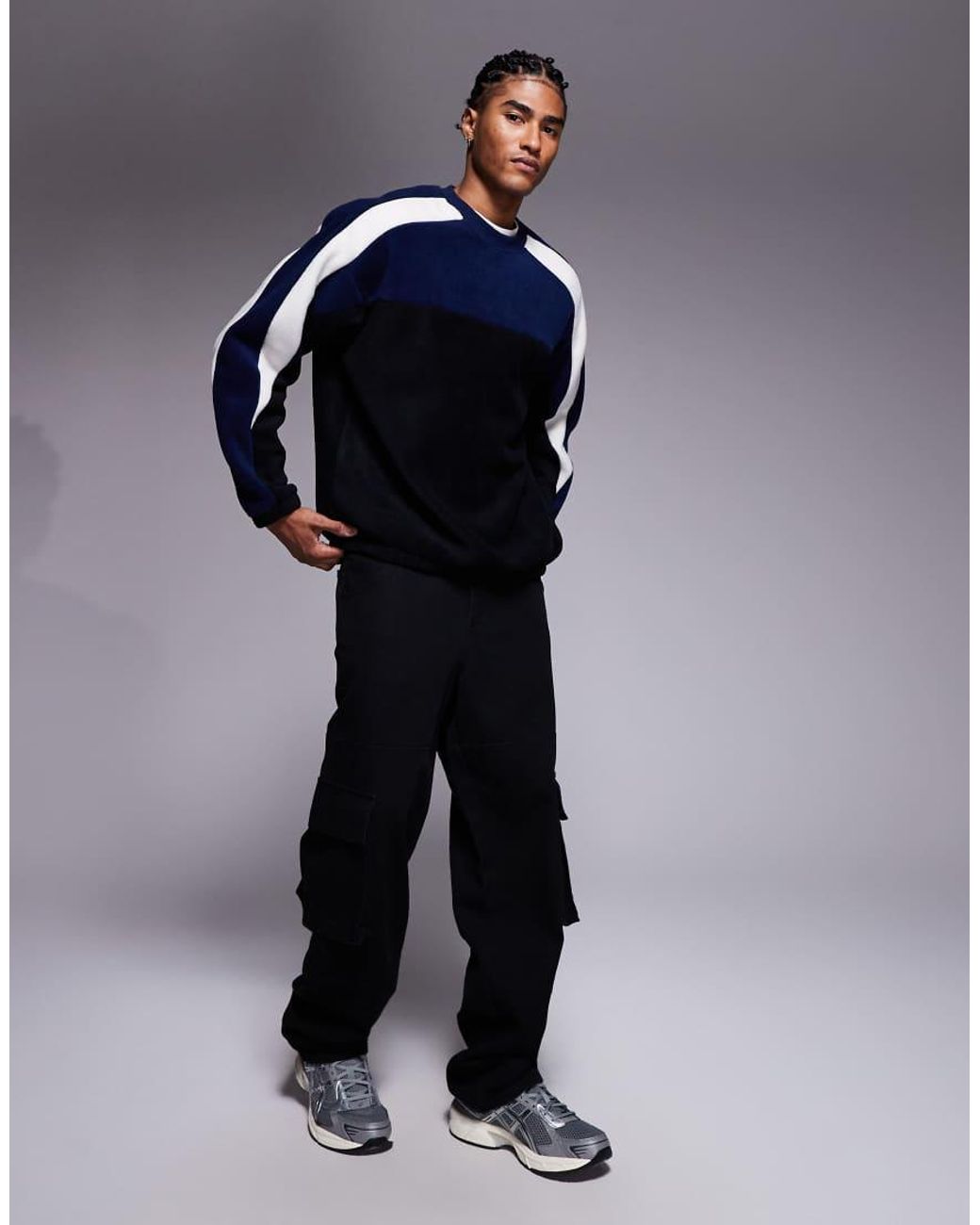 ASOS Blue Relaxed Fleece Sweatshirt With Colour Block for men