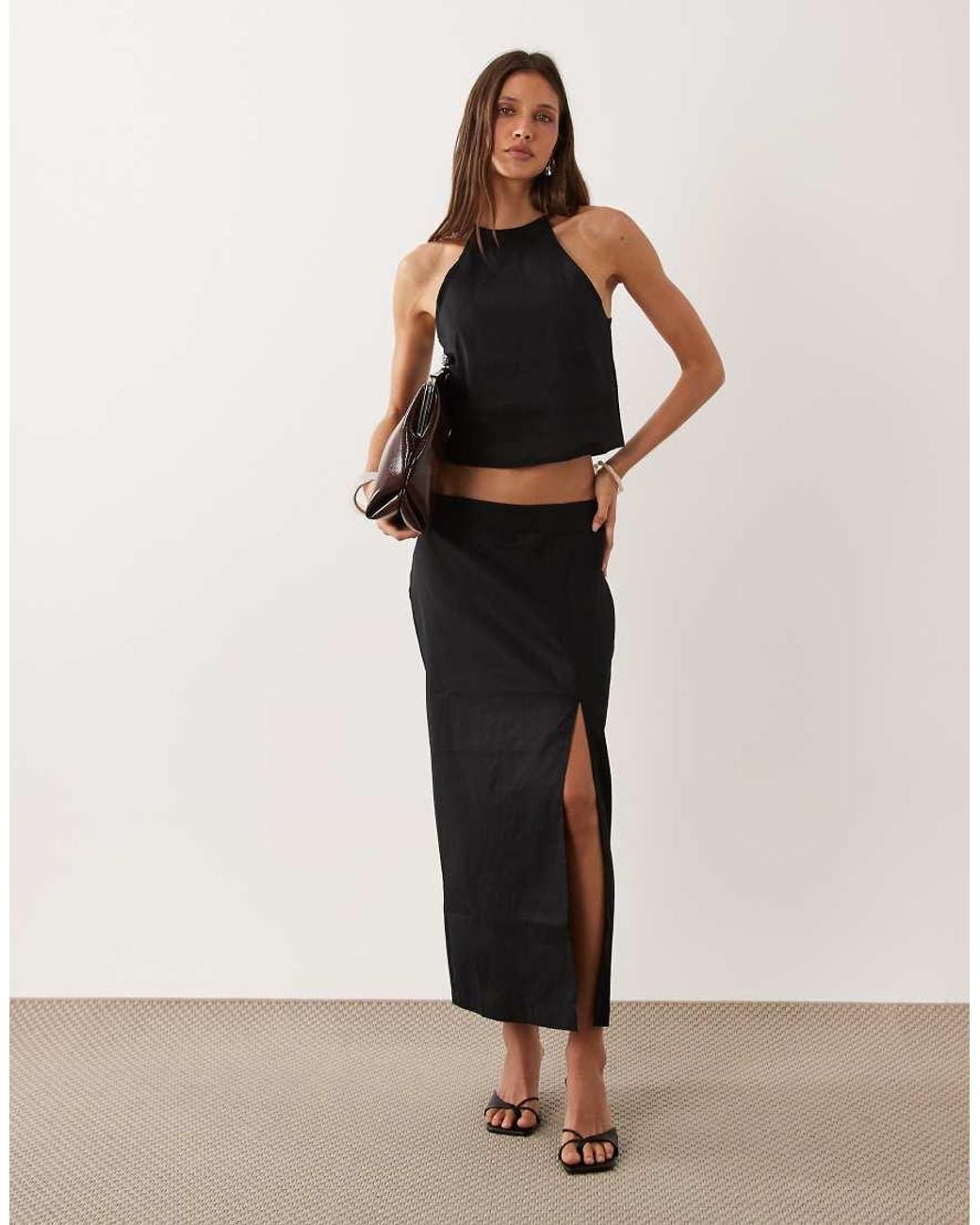 Mango Black Santori Linen Mix Cami Top