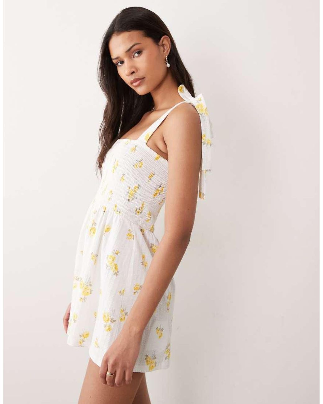 Miss Selfridge Natural Tie Shoulder Playsuit