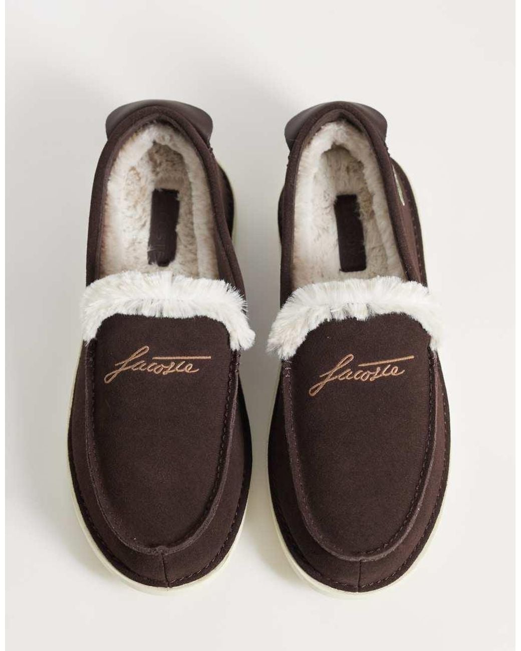 Lacoste White Aubery Fleece Lined Suede Slippers for men