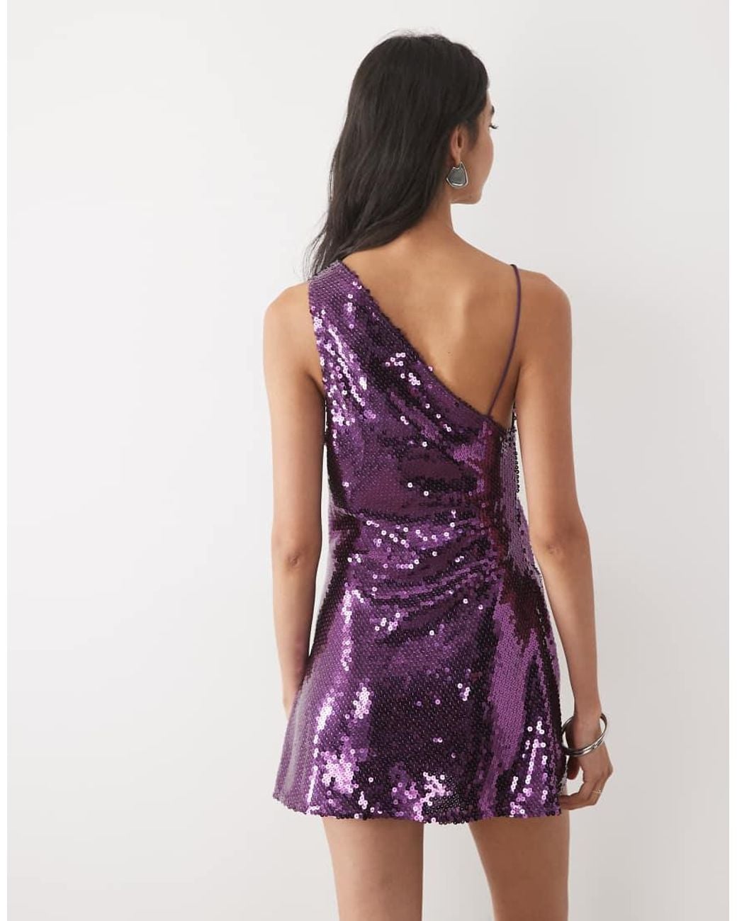 ASOS Purple Embellished Sheer Scatter Sequin Mini Dress With Cowl Neck