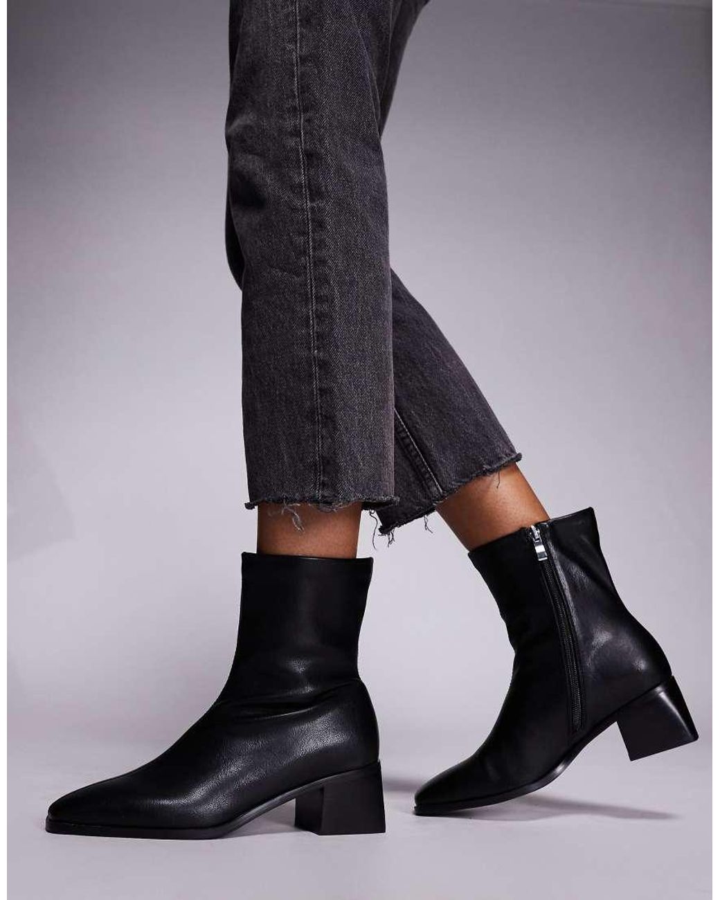 SIMMI Black Simmi London Nimer Wide Fit Block Heeled Mid Ankle Boots