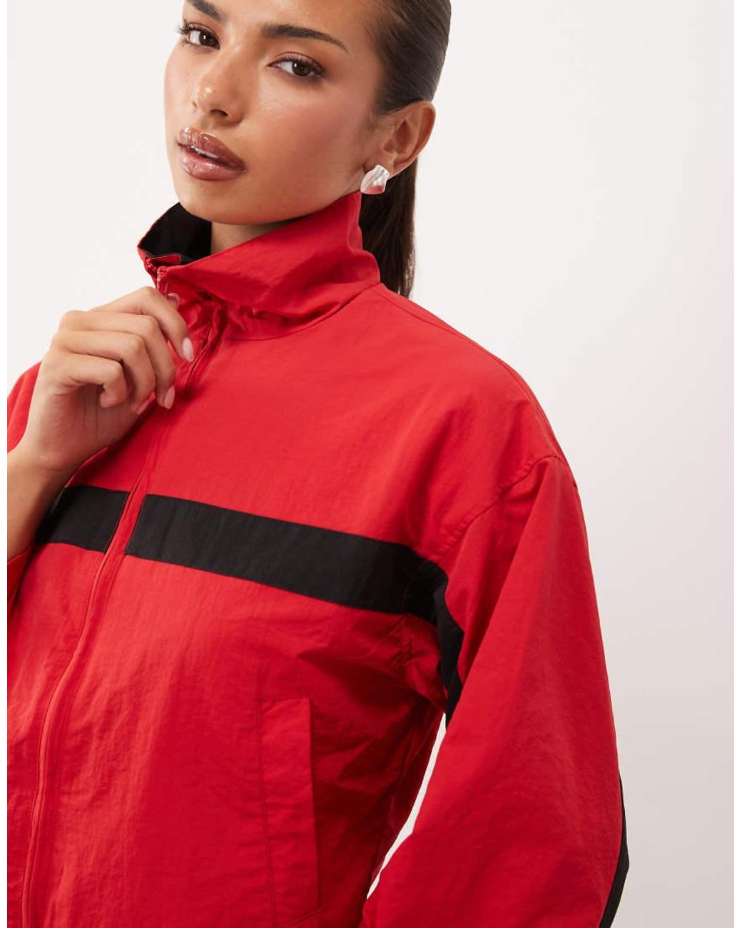 Lioness Red Essential Funnel Neck Windbreaker Jacket