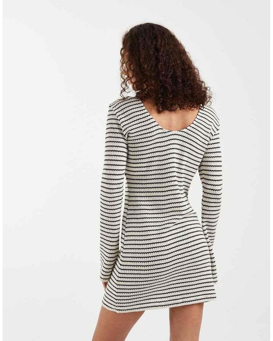 Vero Moda Brown Stretch Crochet Knit Bell Sleeve Mini Dress