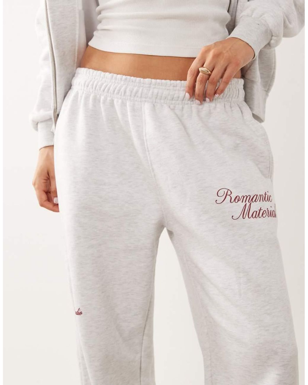 Six Stories White 'romantic Material' Jersey Straight Leg Sweatpants