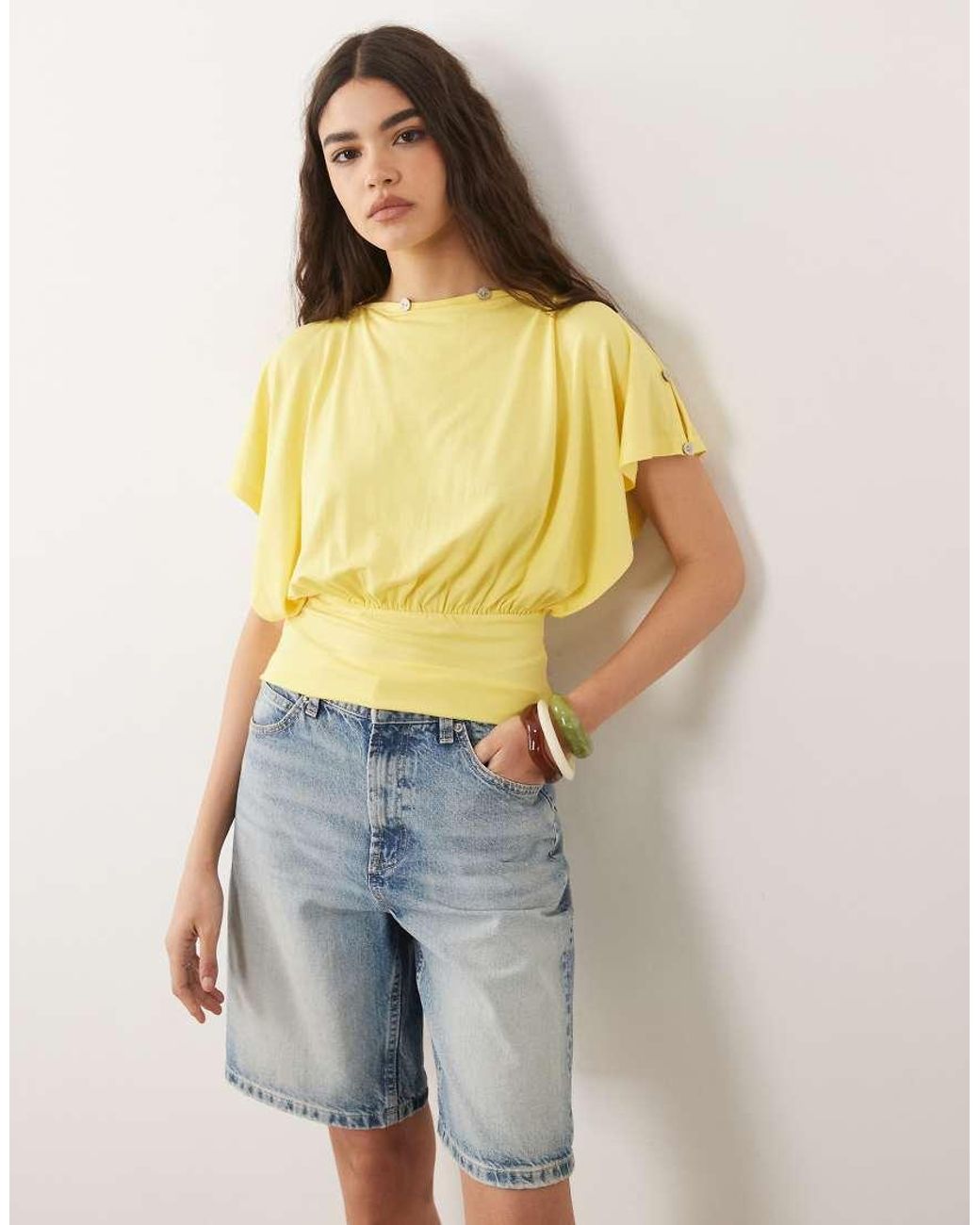 ASOS Yellow Multi Way Button Up Top