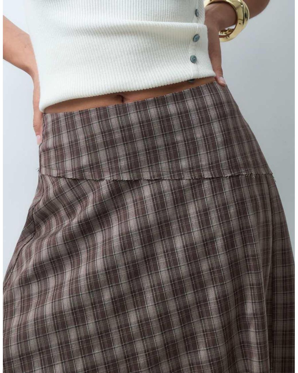 The Frolic Brown Exclusive Aysmmetric Hem Midi Skirt