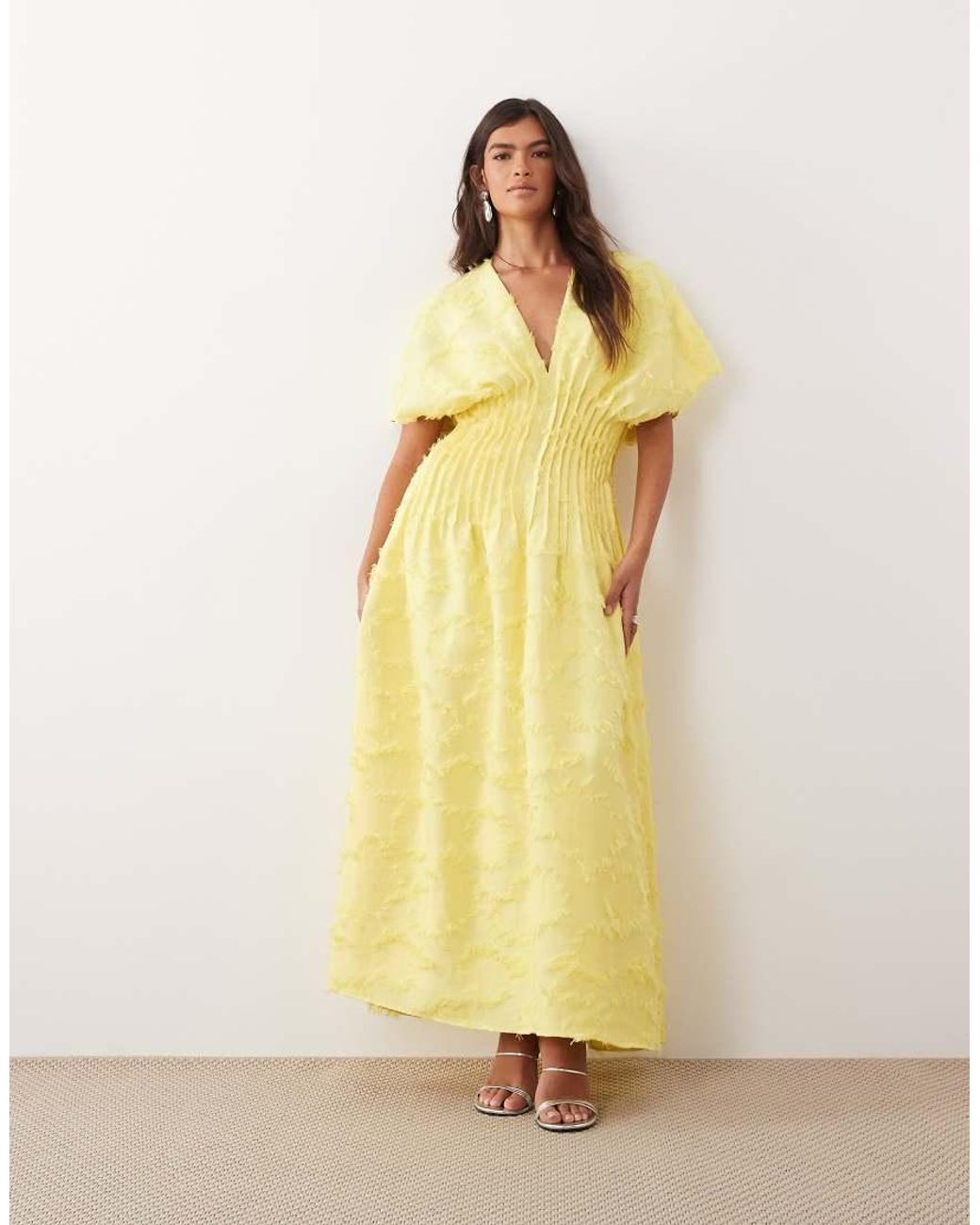 ARRANGE Yellow Textured Pintuck Maxi Dress