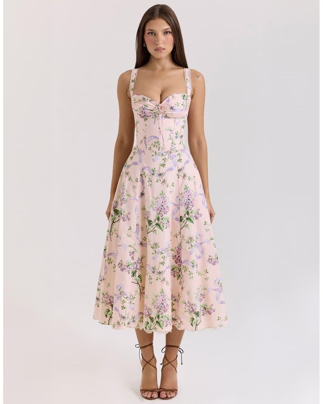 House Of Cb Pink Rosalee Corset Midi Dress