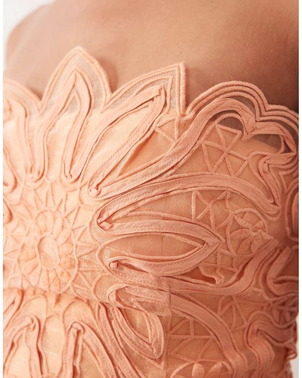 ARRANGE Orange Abstract Cutwork Bandeau Maxi Dress With Pleat Skirt