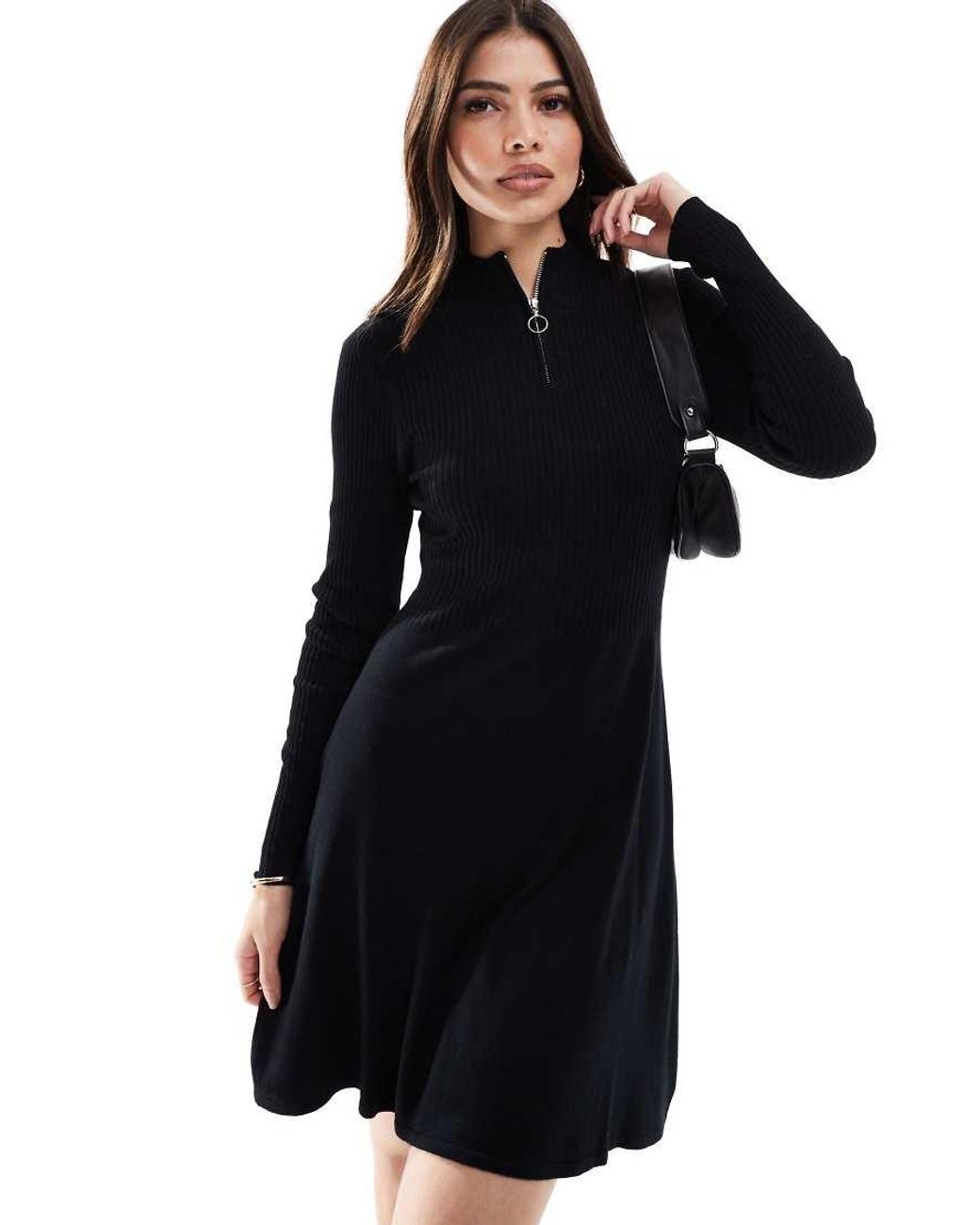 ONLY Black Quarter Zip Structured Knit Midi Dress