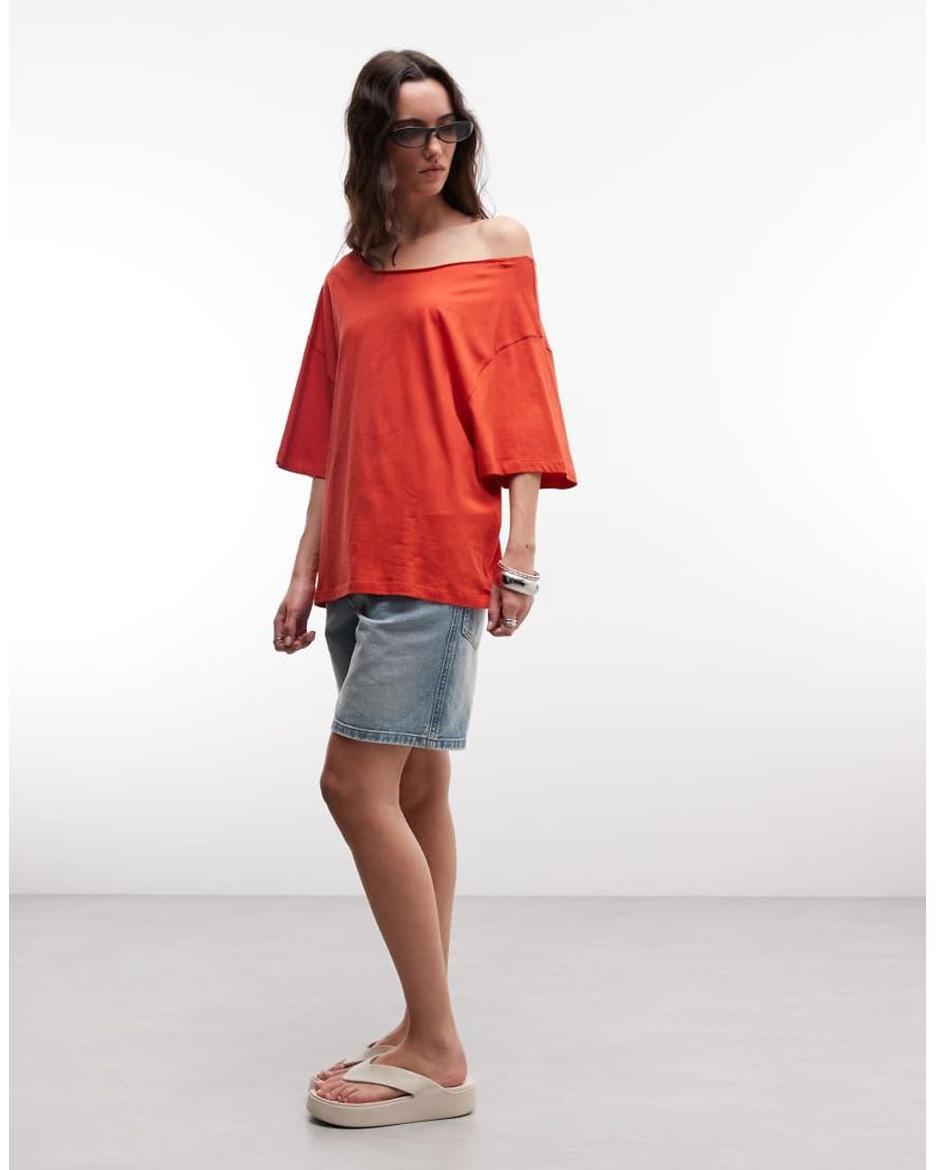 ASOS Red Slouchy Off Shoulder Oversized Tee
