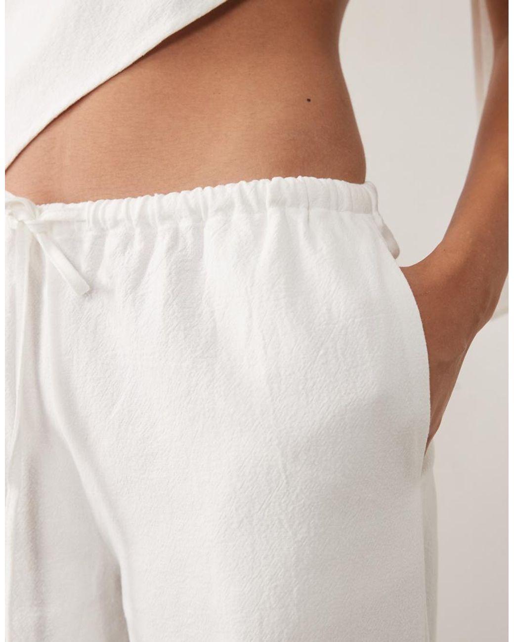 Missy Empire Natural Drawstring Waist Wide Leg Trousers Co-Ord