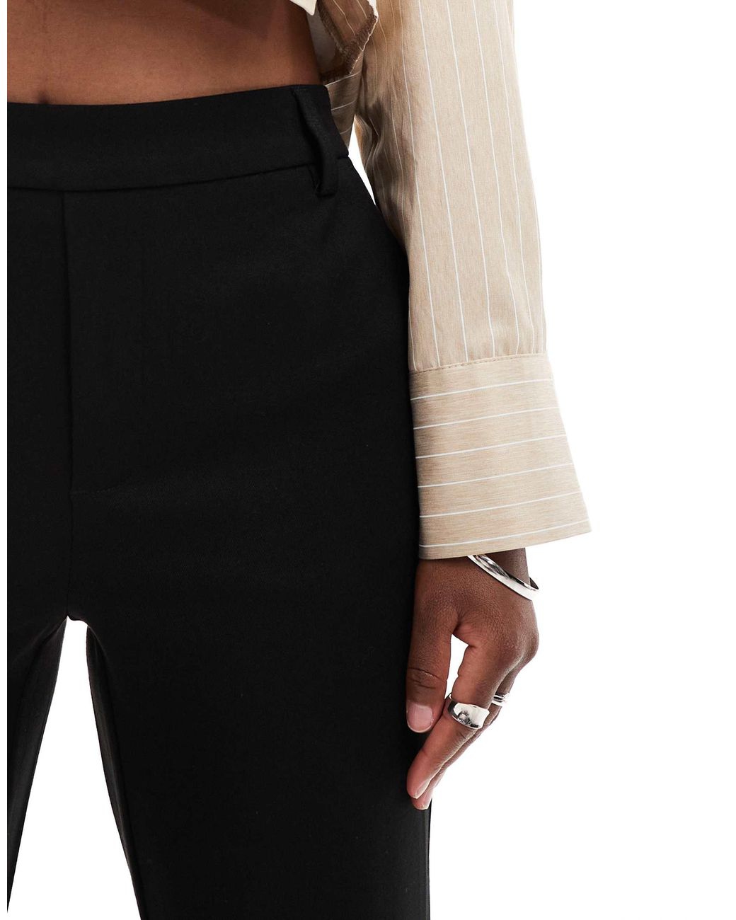 Object Black Mid Rise Pull On Flared Trousers