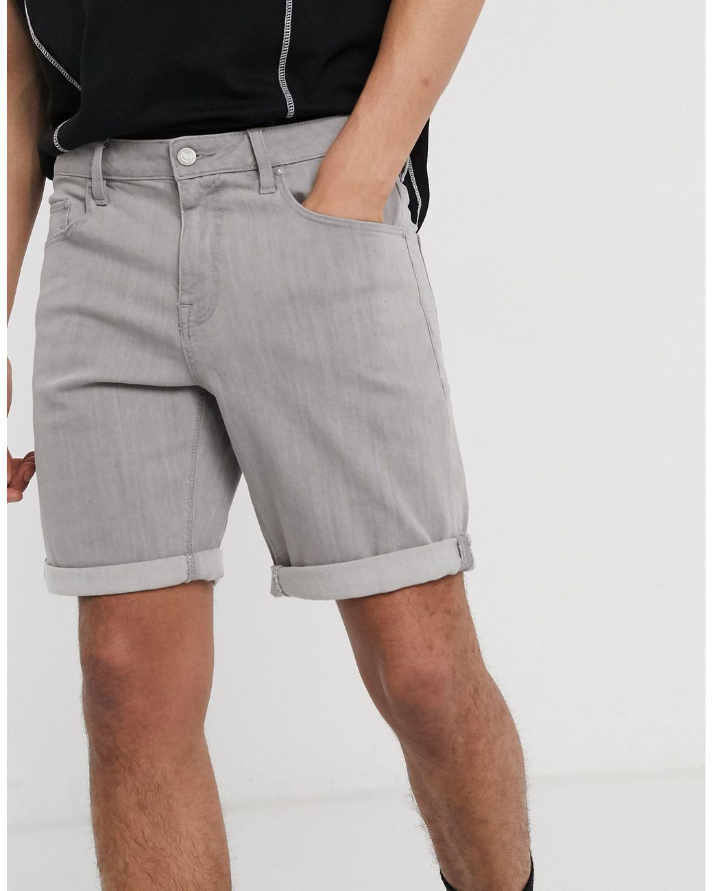 ASOS Slim Denim Shorts in Gray for Men Lyst