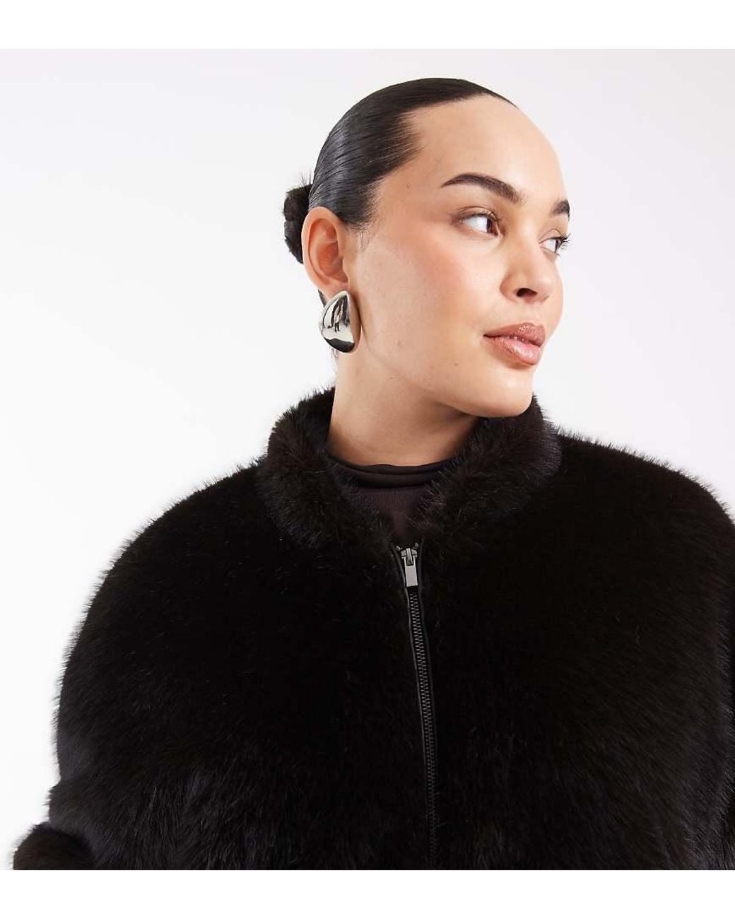 ASOS Black Asos Design Curve Zip Through Faux Fur Bomber Jacket