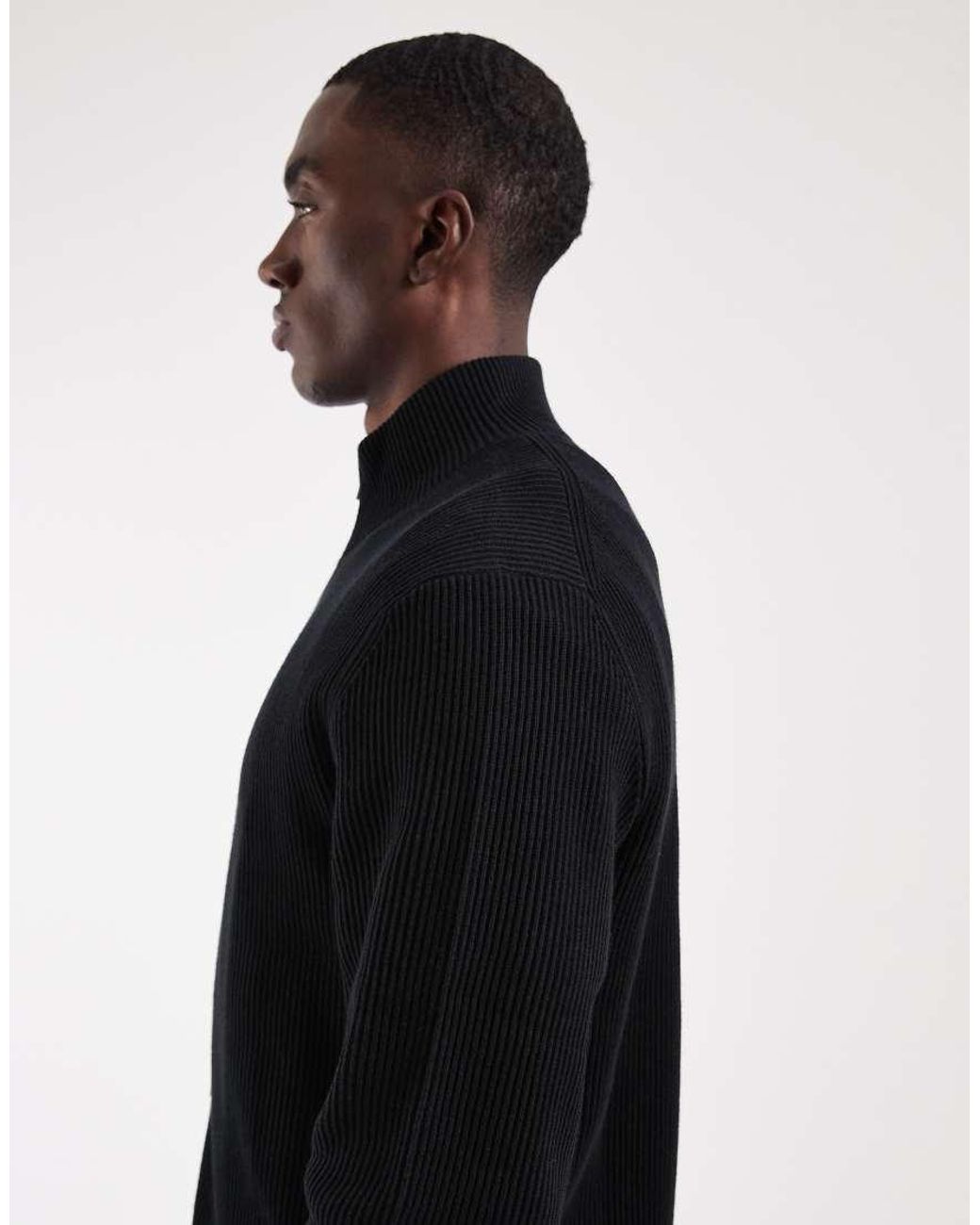 Jack & Jones Black Double Zip Ribbed Knit Cardigan for men