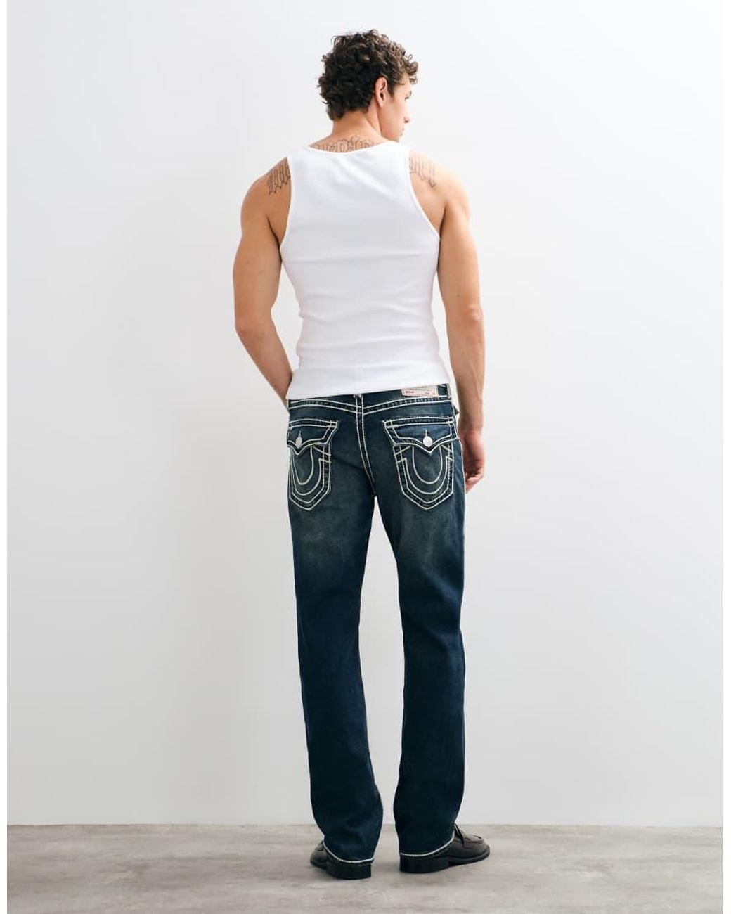 True Religion Blue Rope Stitch Loose Fit Ricky Flap Pocket Jeans for men