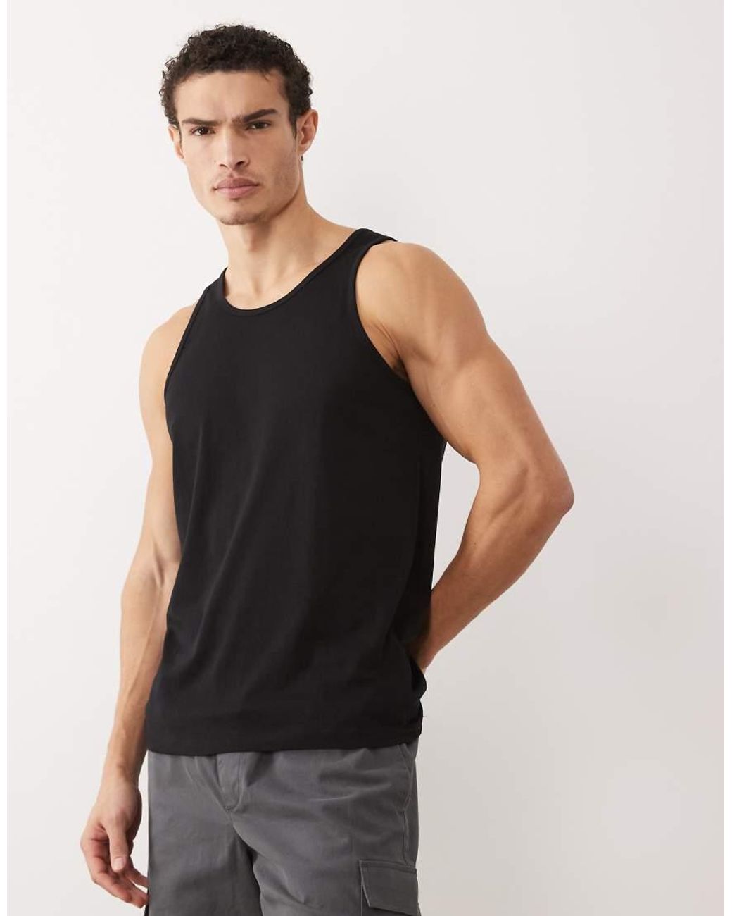 Jack & Jones Black Jersey Singlet Top for men