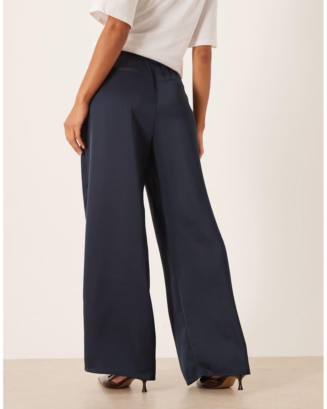 Pretty Lavish Blue Satin Drawstring Wide Leg Pants