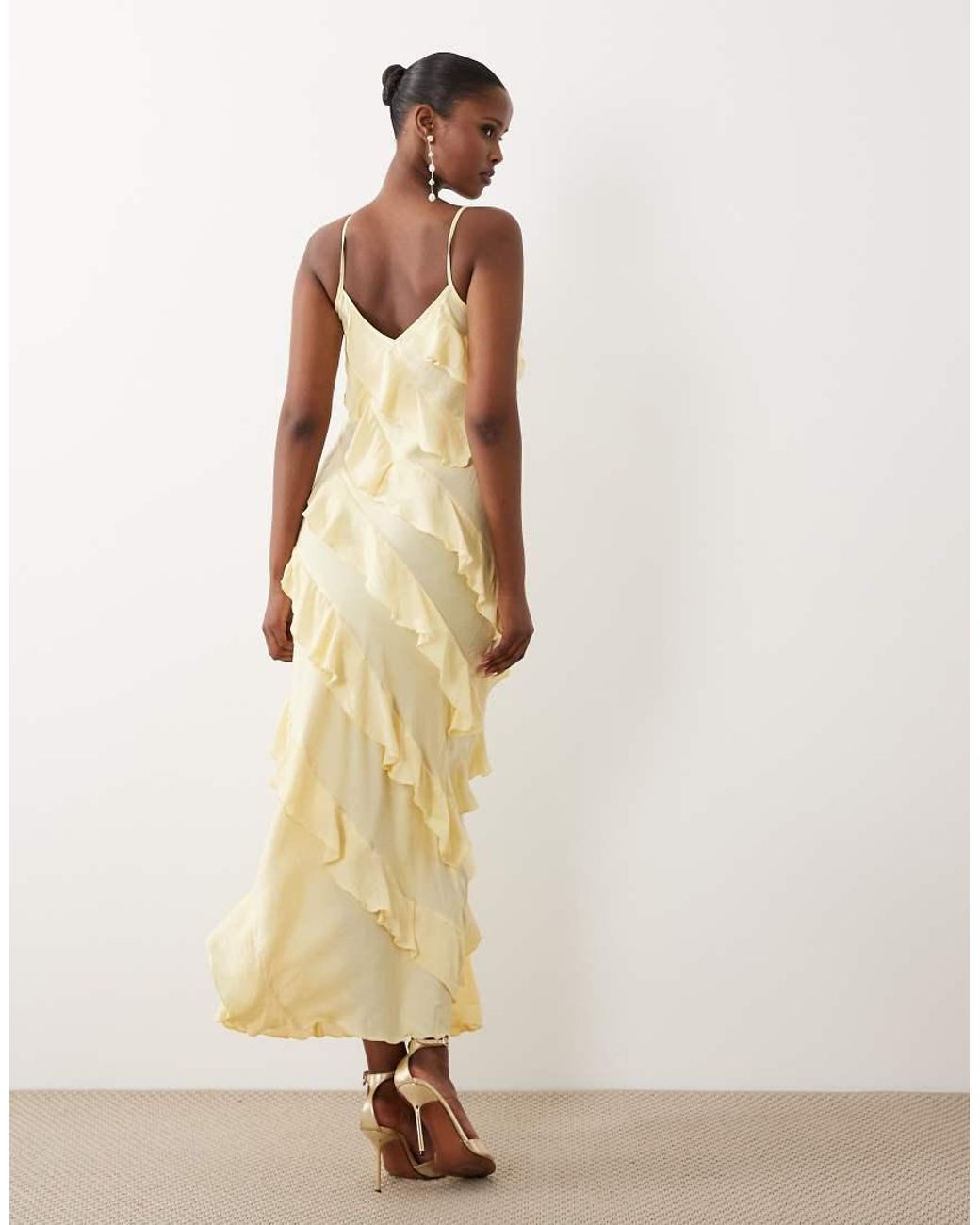 Vero Moda Natural Bias Cut Ruffle Cami Maxi Dress