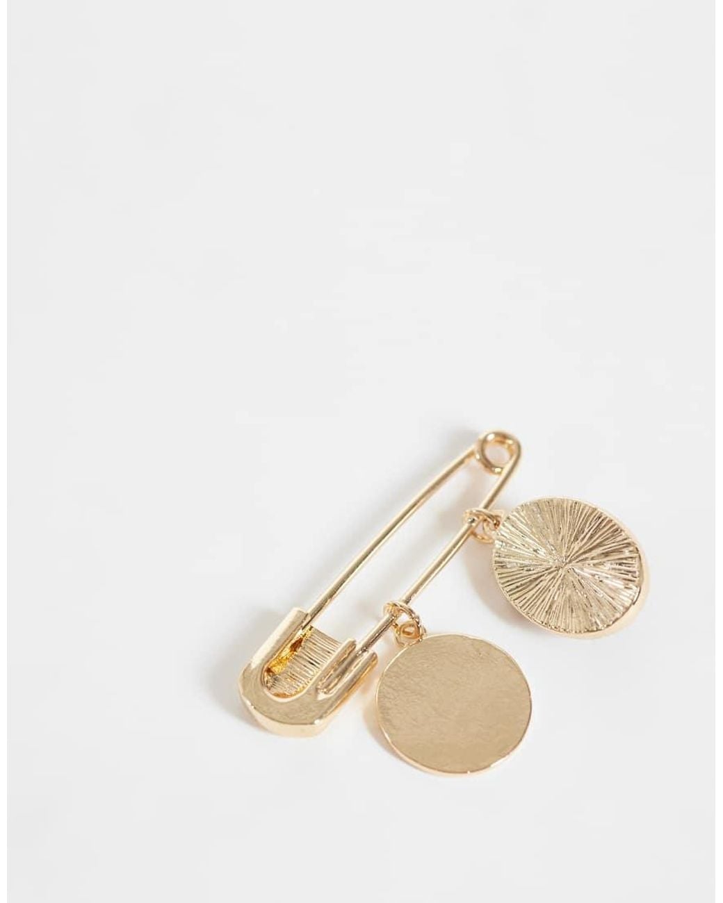 ASOS Natural Faux Tigers Eye Stone And Coin Safety Pin Brooch for men