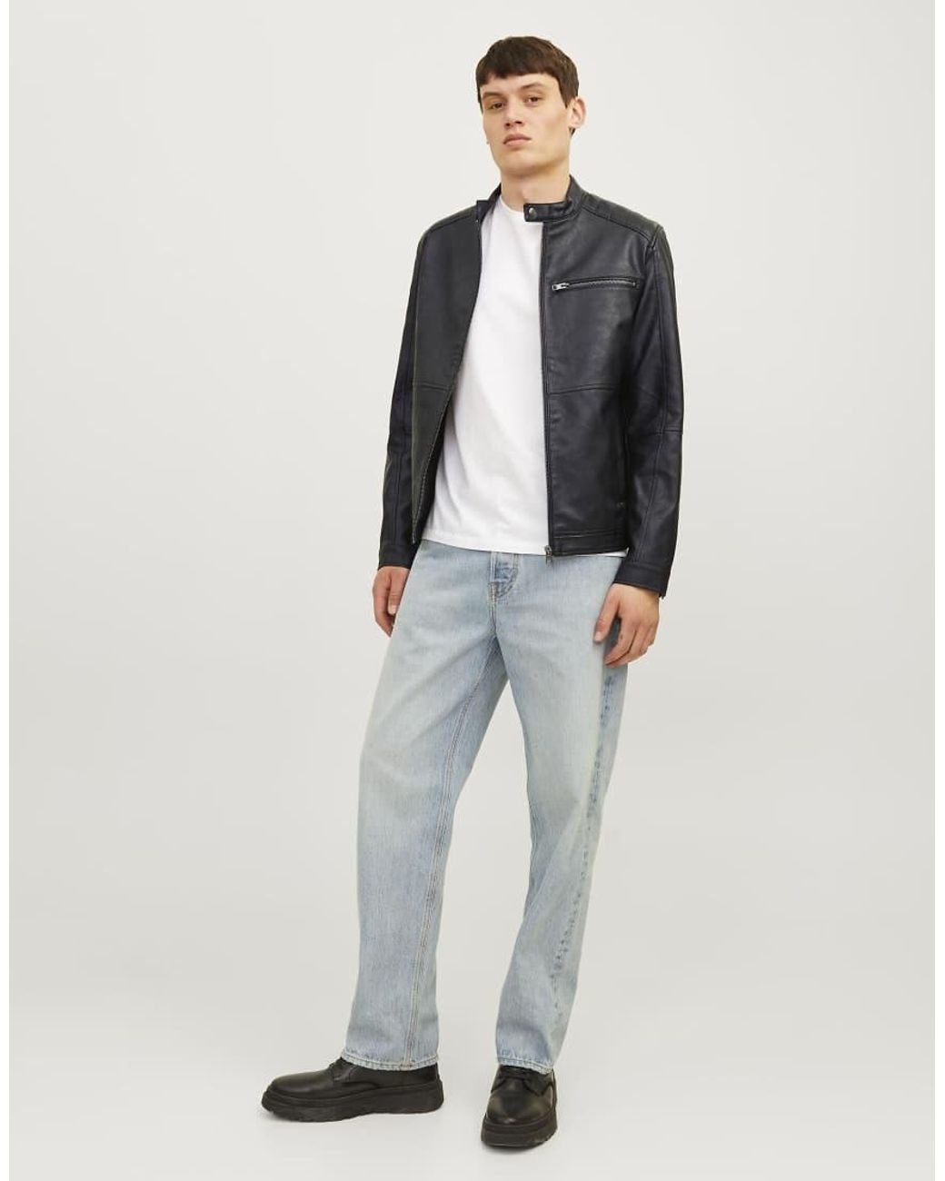 Jack & Jones Blue Synthetic Leather Jacket for men