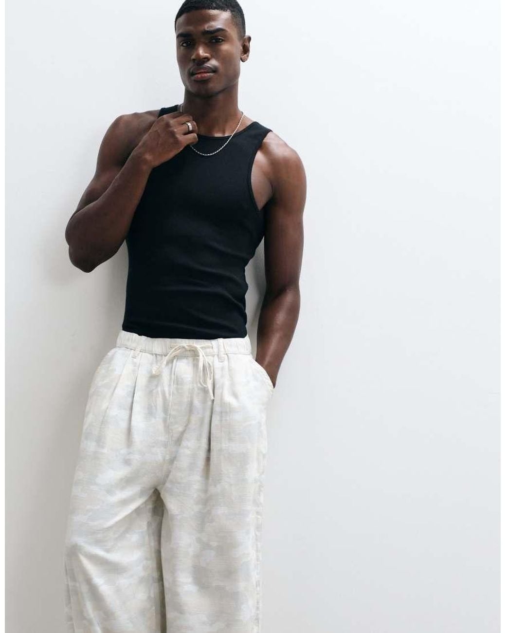 Collusion White Xl baggy Linen Look Cargo for men