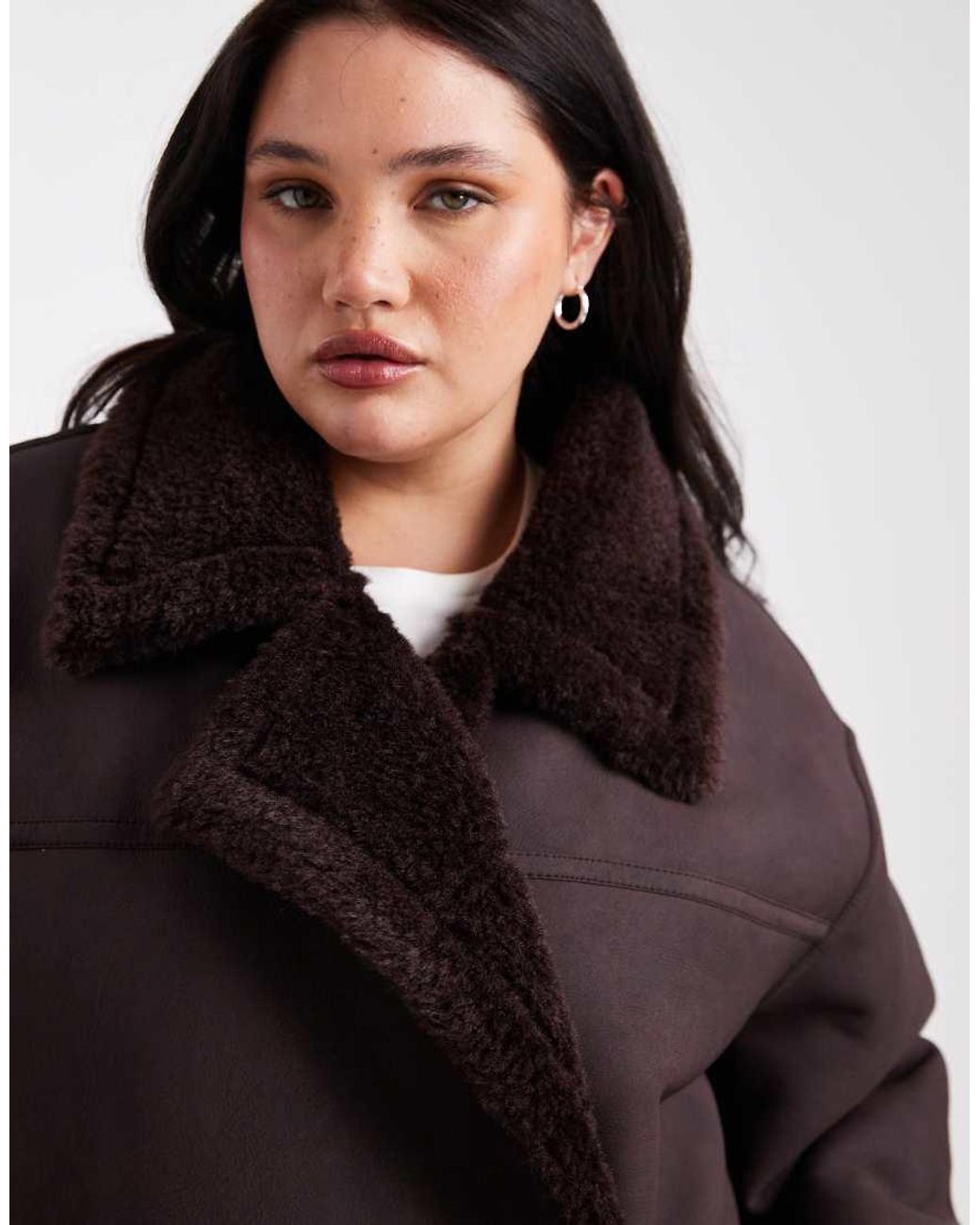 ASOS Black Asos Design Curve Longline Bonded Borg Jacket