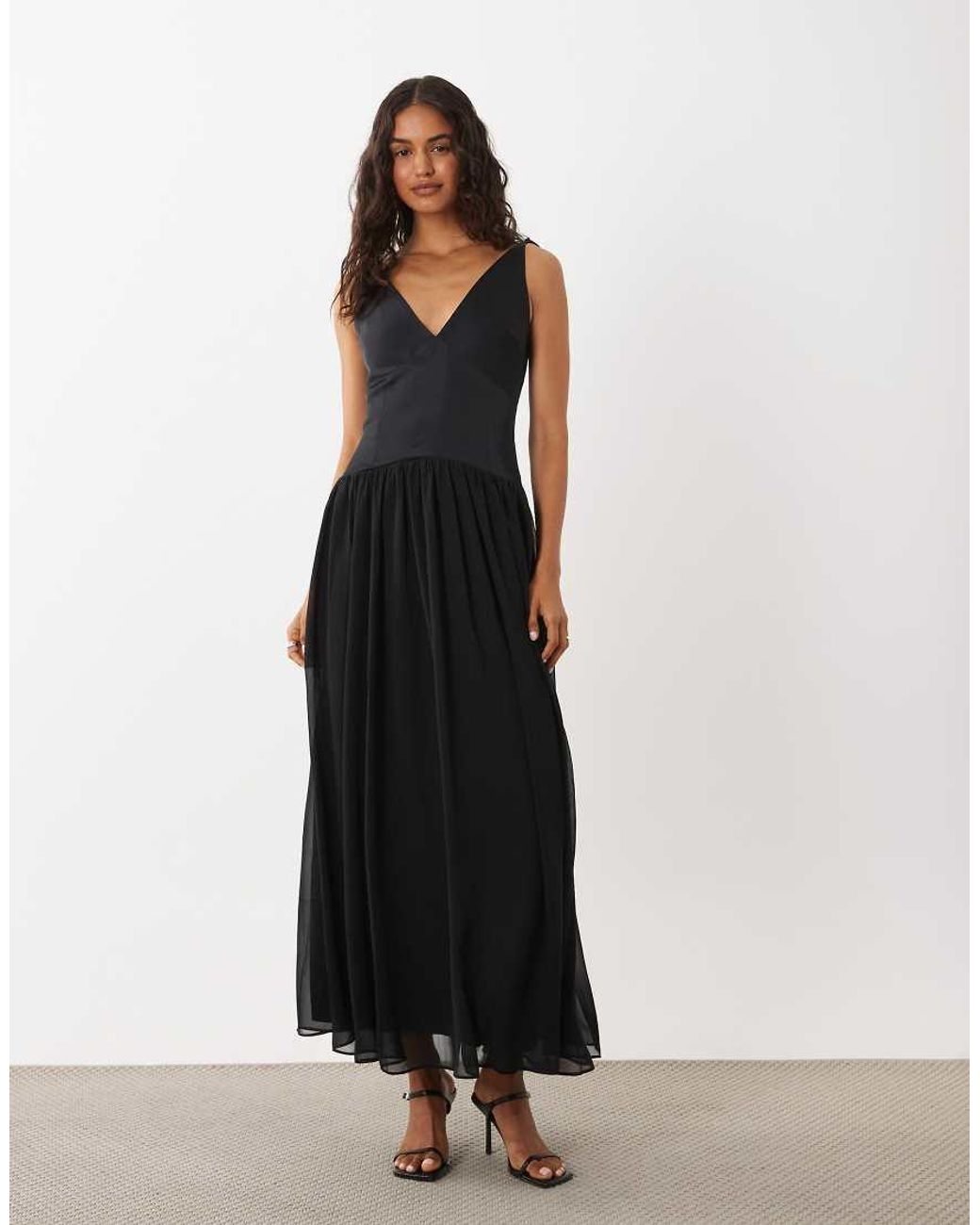 Abercrombie & Fitch Black Plunge Neck Flowy Maxi Dress