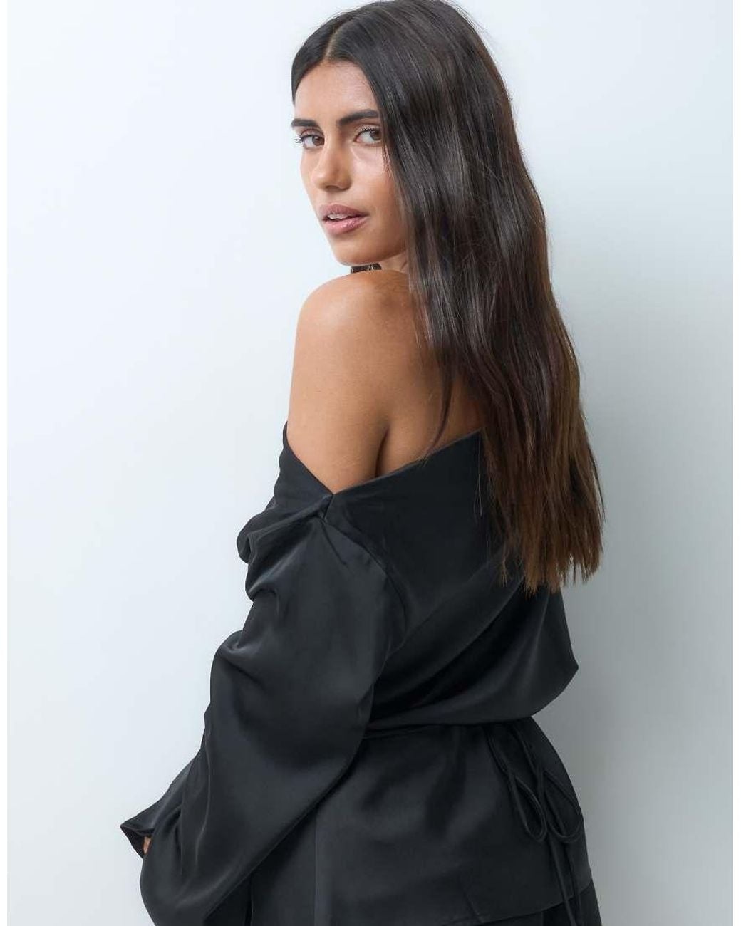 Gina Tricot Black Draped Satin Blouse
