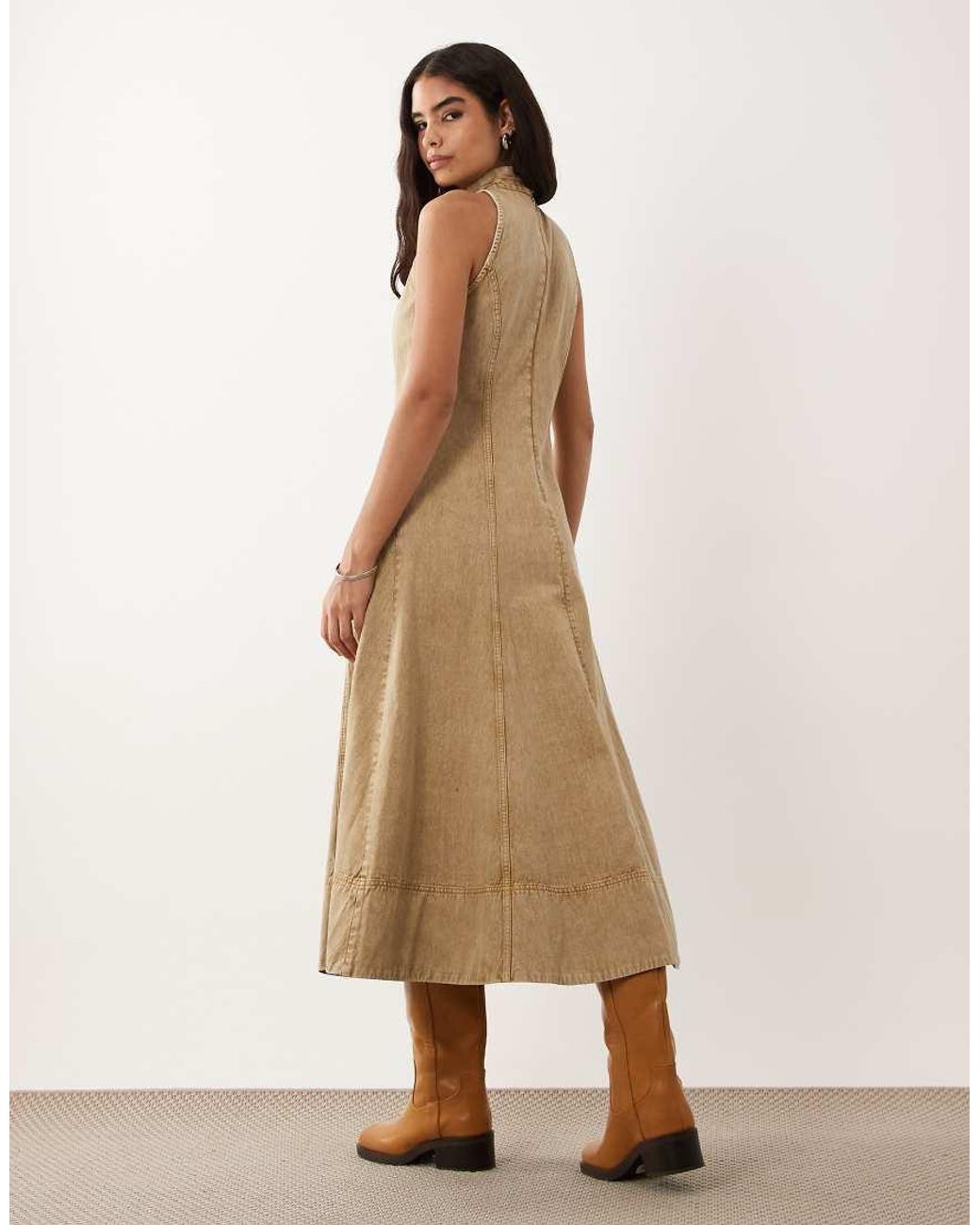 ASOS Natural Twill Funnel Neck Seamed Maxi Dress