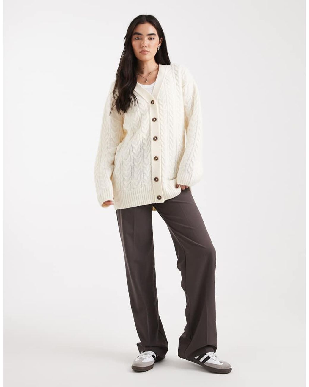 Miss Selfridge Natural Oversized Longline Cable Cardigan