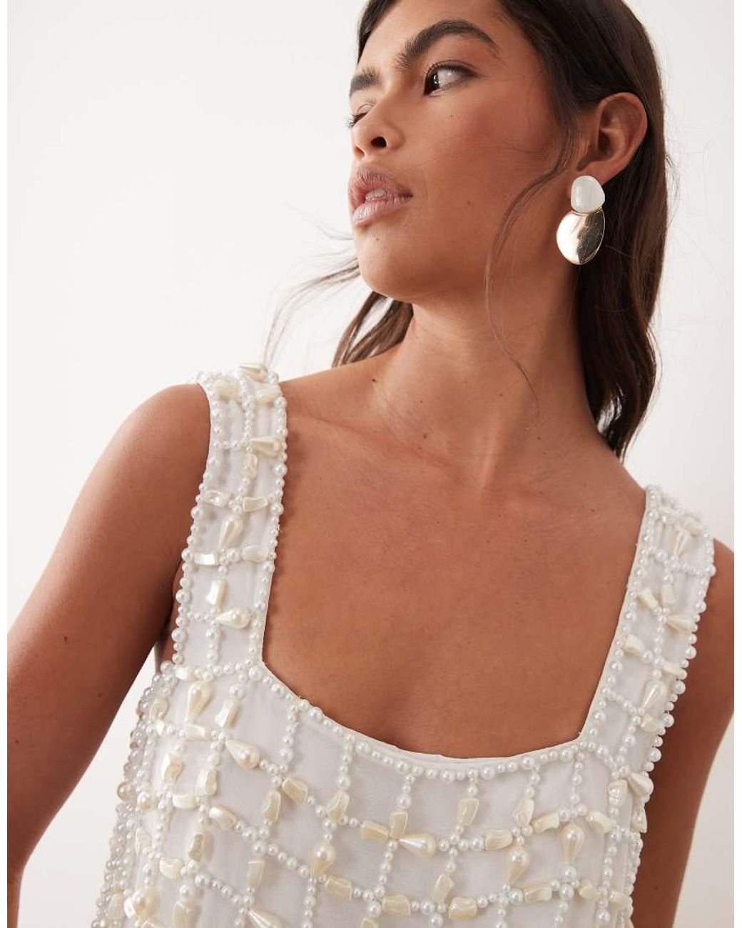 ARRANGE Brown Pearl Embellished Top