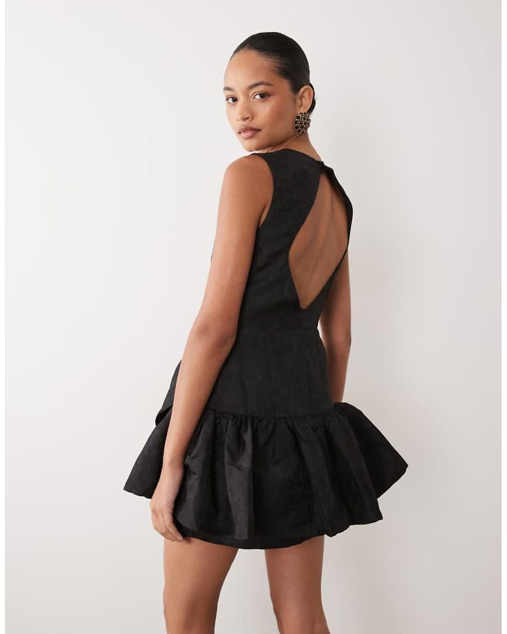 Sister Jane Black Exclusive Jacquard Ruffle Mini Dress With Diamond Back Cut Out
