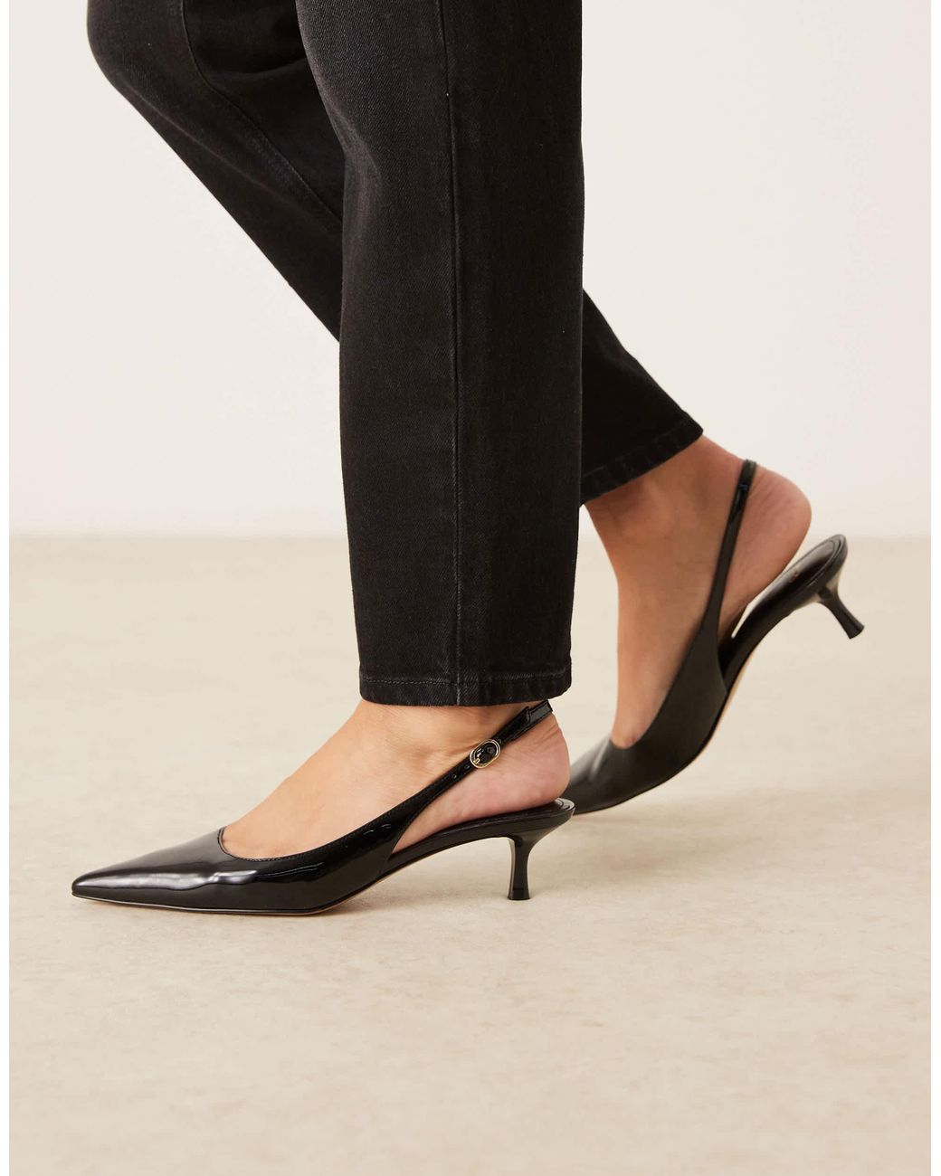 Mango Faux Leather Pointed Low Heeled Slingback Shoes in Black | Lyst