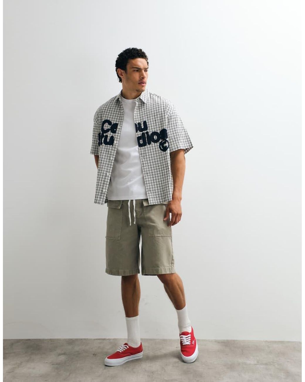 ASOS White Boxy Oversized Check Shirt With Chest Print for men