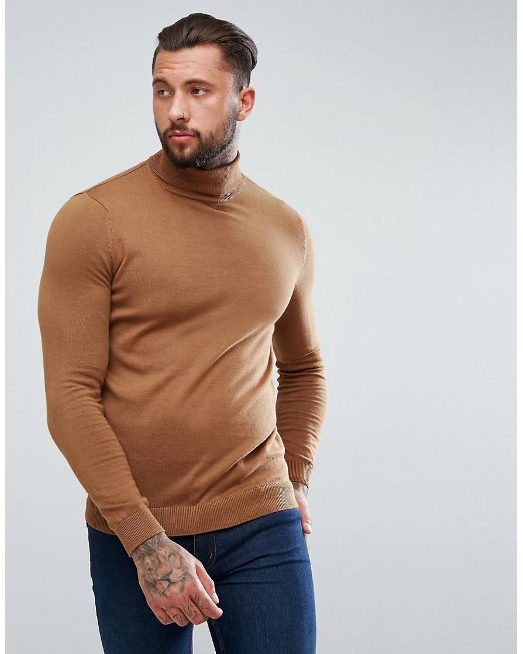 New Look Turtleneck Sweater In Camel in Brown for Men | Lyst