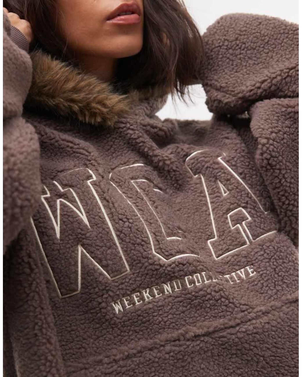 ASOS Gray Weekend Collective Oversized Borg Hoodie With Fur Trim Hood