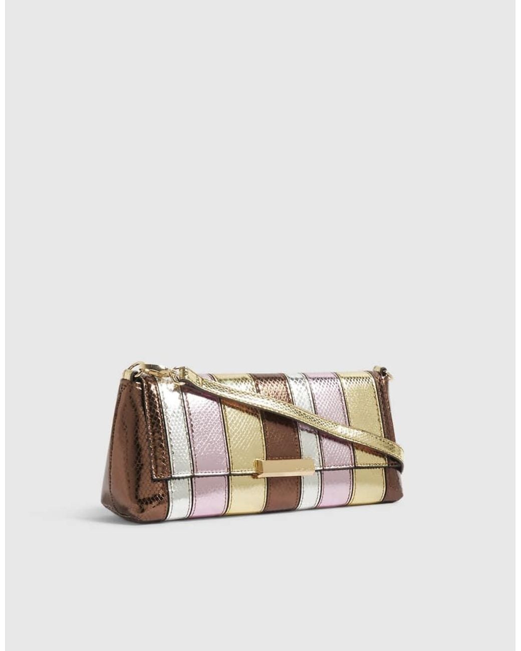 River Island Multicolor Metallic Bar Flap Front Clutch Bag