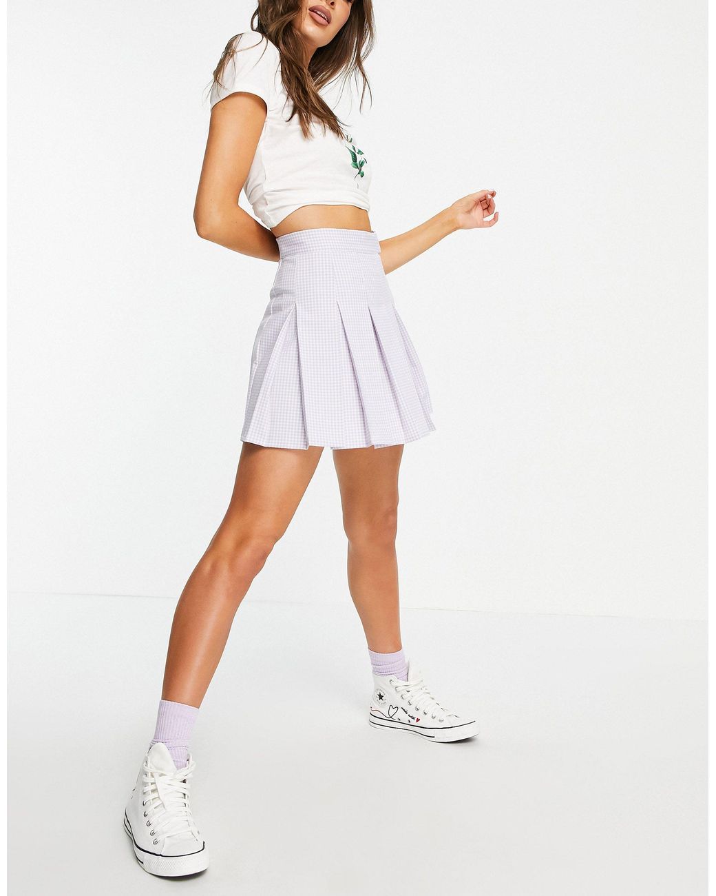 Pull&Bear Pleated Mini Skirt in White | Lyst UK