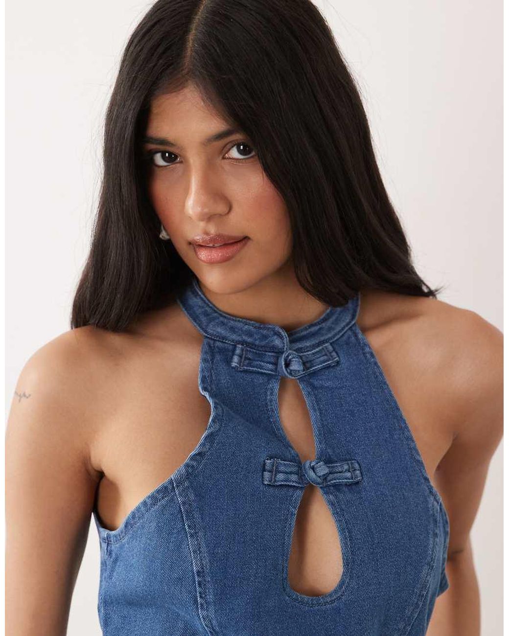 Miss Selfridge Blue Denim Mandarin Mini Dress