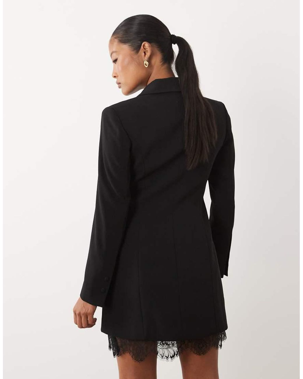 Forever New Black V Neck Tailored Blazer Lace Detail Mini Dress