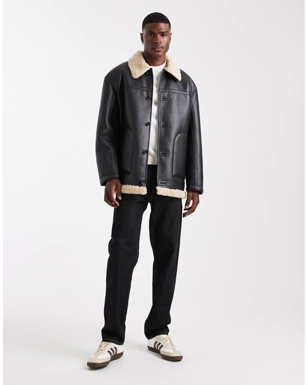 ASOS Gray Oversized Aviator Jacket With Contrast Collar for men